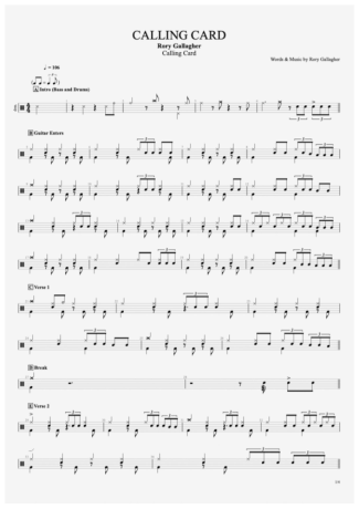 Rory Gallagher Calling Card score for Drums