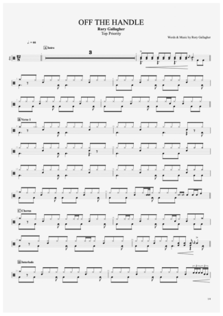 Rory Gallagher Off The Handle score for Drums