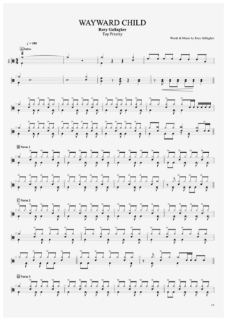 Rory Gallagher Wayward Child score for Drums