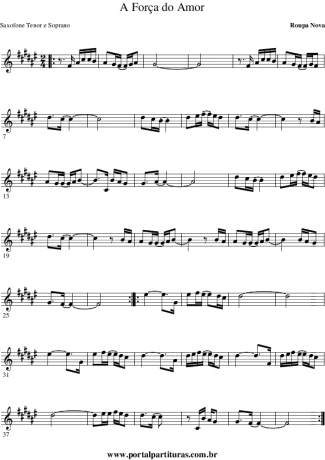 Roupa Nova A Força do Amor score for Tenor Saxophone Soprano (Bb)