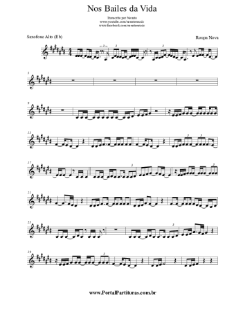 Roupa Nova Nos Bailes da Vida score for Alto Saxophone