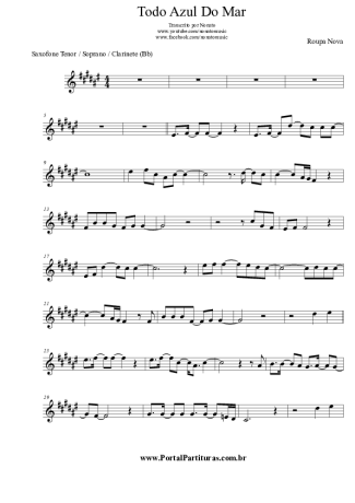 Roupa Nova Todo Azul do Mar score for Tenor Saxophone Soprano (Bb)