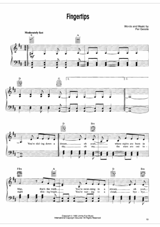 Roxette Fingertips score for Piano