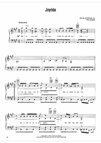 Roxette Joyride score for Piano