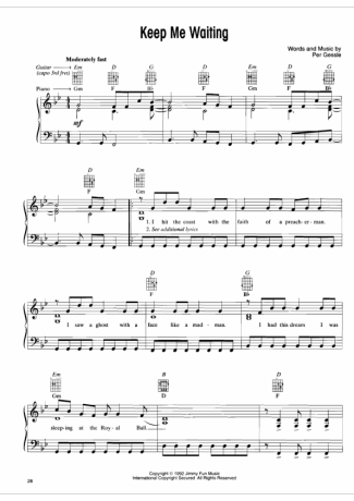 Roxette  score for Piano