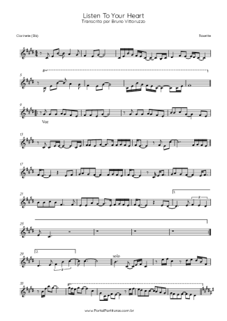 Roxette  score for Clarinet (Bb)