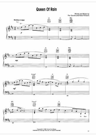 Roxette  score for Piano