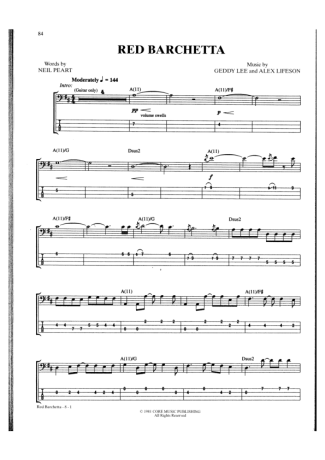 Rush Red Barchetta score for Bass
