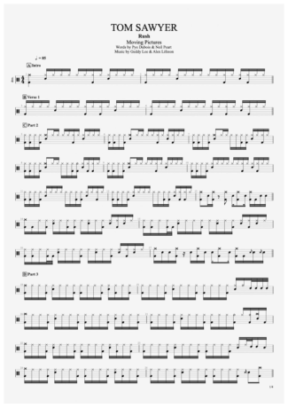 Rush Tom Sawyer score for Drums