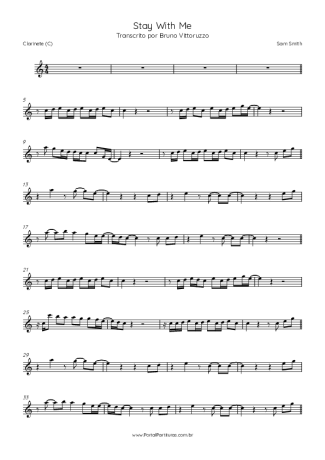 Sam Smith Stay With Me score for Clarinet (C)