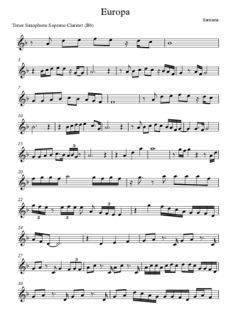 Santana, Michelle Branch Europa score for Tenor Saxophone Soprano (Bb)
