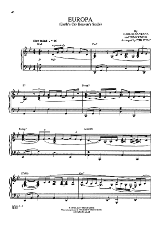 Santana Europa score for Piano