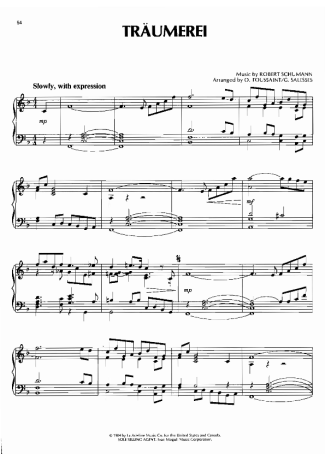 Schumann Traumerei score for Piano