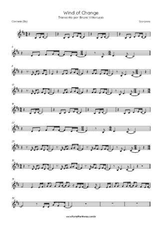 Scorpions Wind Of Change score for Clarinet (Bb)