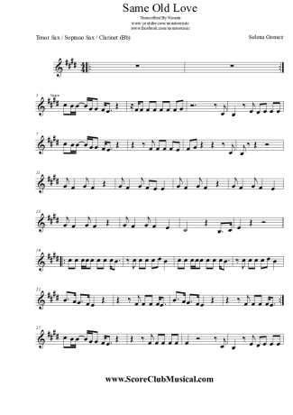 Selena Gomez Same Old  Love score for Clarinet (Bb)