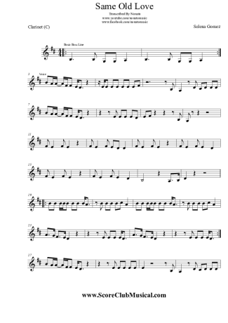 Selena Gomez Same Old  Love score for Clarinet (C)