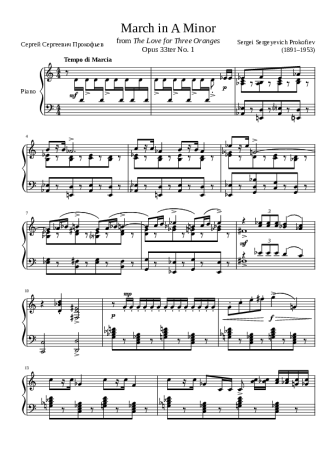 Sergei Prokofiev March In Am score for Piano