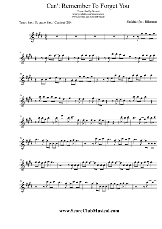 Shakira Can´t Remember To Forget You (feat. Rihanna) score for Tenor Saxophone Soprano (Bb)