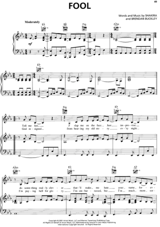 Shakira Fool score for Piano