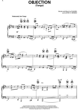 Shakira  score for Piano