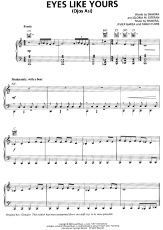 Shakira Ojos Asi (Eyes Like Yours) score for Piano
