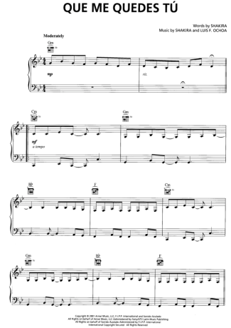 Shakira  score for Piano