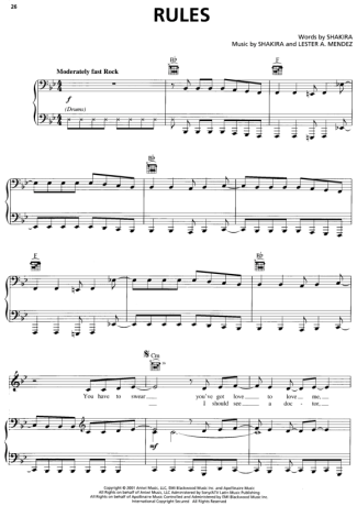 Shakira Rules score for Piano