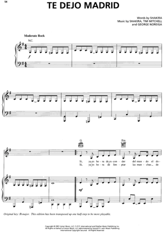 Shakira  score for Piano