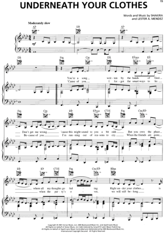 Shakira  score for Piano