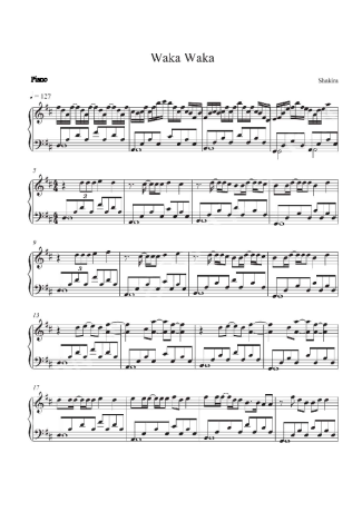 Shakira Waka Waka score for Piano