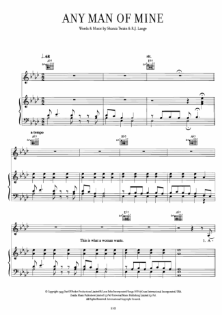 Shania Twain  score for Piano