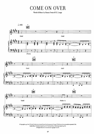 Shania Twain  score for Piano