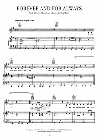 Shania Twain Forever And For Always score for Piano