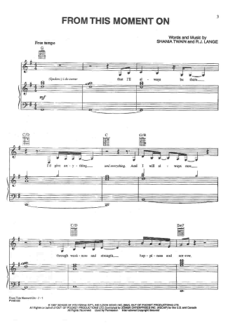 Shania Twain From This Moment On score for Piano