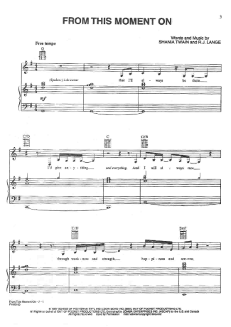 Shania Twain  score for Piano