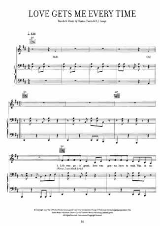 Shania Twain  score for Piano