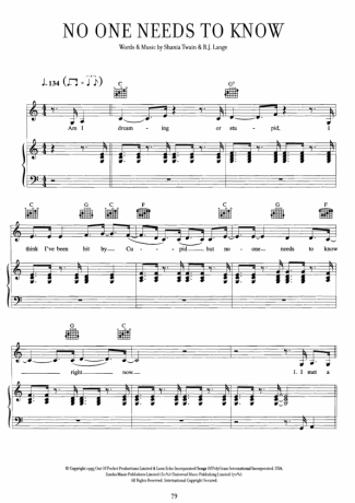 Shania Twain  score for Piano