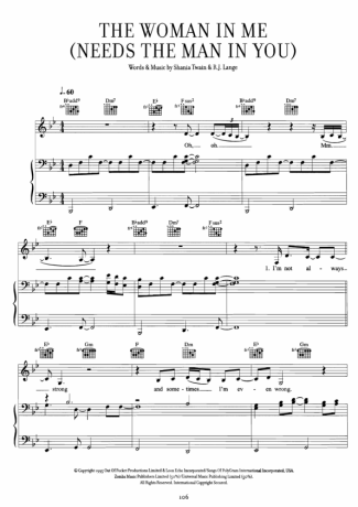 Shania Twain  score for Piano