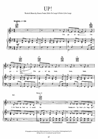 Shania Twain Up score for Piano
