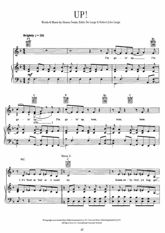 Shania Twain  score for Piano