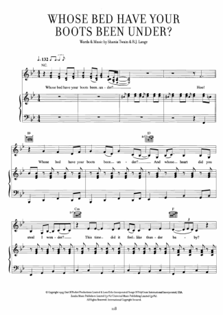Shania Twain Whose Bed Have Your Boots Been Under_ score for Piano