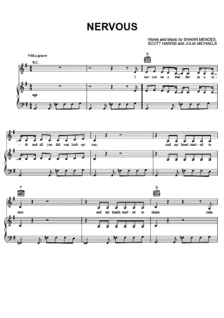 Shawn Mendes Nervous score for Piano