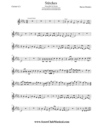 Shawn Mendes Stitches score for Clarinet (C)