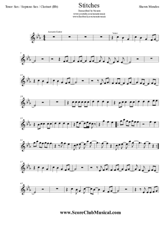 Shawn Mendes Stitches score for Tenor Saxophone Soprano (Bb)