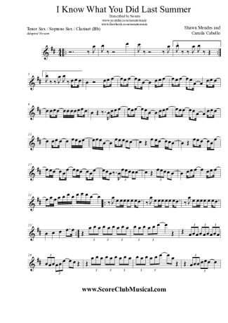 Shawn Mendes and Camila Cabello I Know What You Did Last Summer score for Clarinet (Bb)