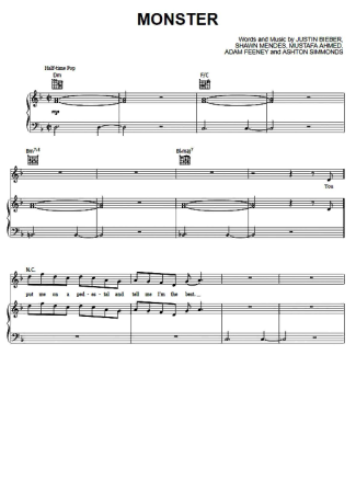 Shawn Mendes ft Justin Bieber Monster Sheet score for Piano