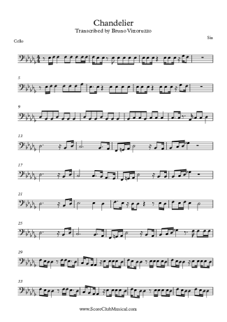 Sia Chandelier score for Cello