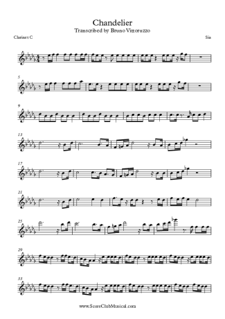 Sia Chandelier score for Clarinet (C)