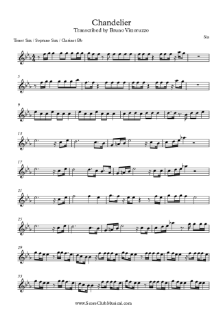 Sia Chandelier score for Tenor Saxophone Soprano (Bb)