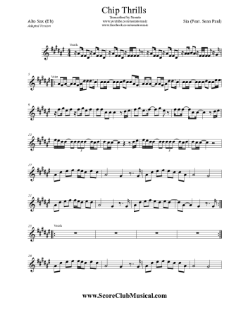 Sia Chip Thrills score for Alto Saxophone
